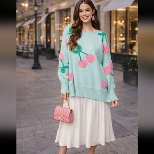 SAACHI Icon Collection Cherry Pullover Tunic In Mint Size OS NWT$200 SOLDOUT